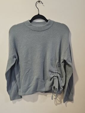 Women's Powder Blue Crewneck Sweater with Side Drawstring